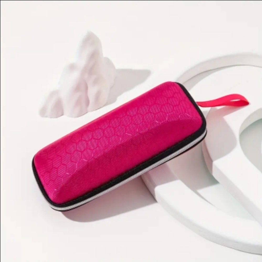 Vibrant Pink Hard Shell Sun Glasses Case W/Zip Closure & Strap. NEW!